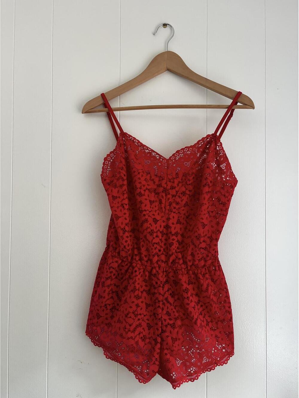 Victoria’s Secret Red Lace Romper Teddy Lingerie Floral Sheer Women’s Small